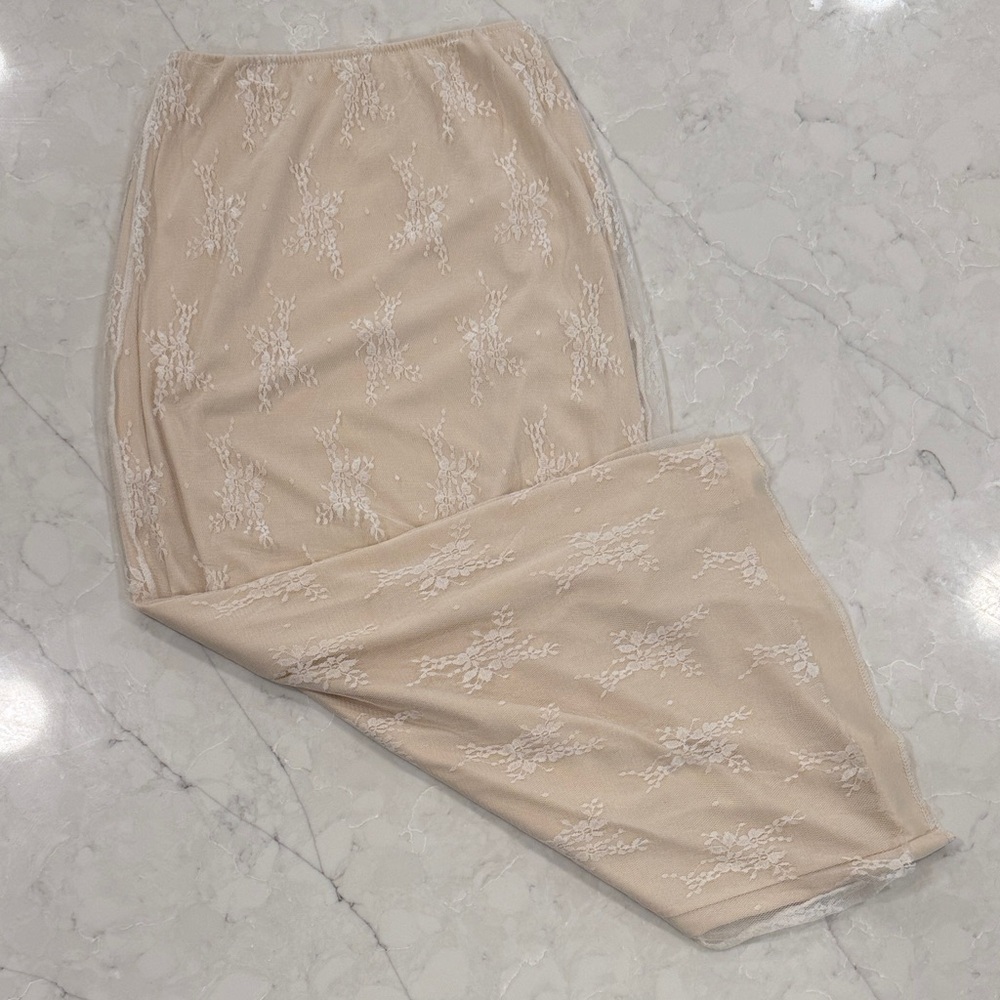 Lace Slip Skirt in Soft Beige